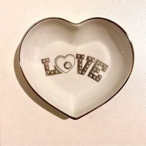 Chopard 'LOVE' Heart White Porcelain Silver Metal Trim Dish Jewelry Tray